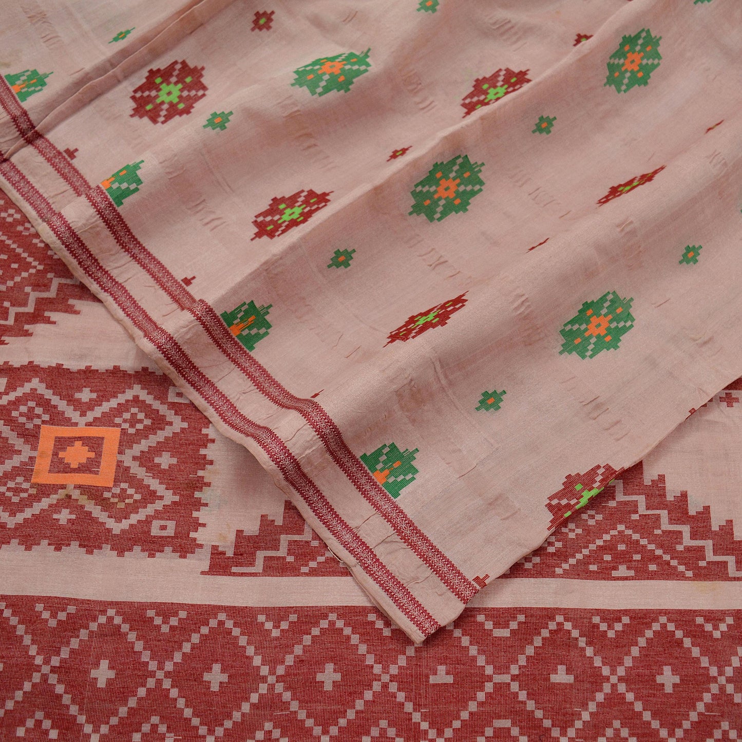 Indian Vintage Sari Peach 100% Pure Silk Hand Woven Sarees Craft Fabric 5Yd Ethnic Sewing Dress making Crafting Quilting Upcycle