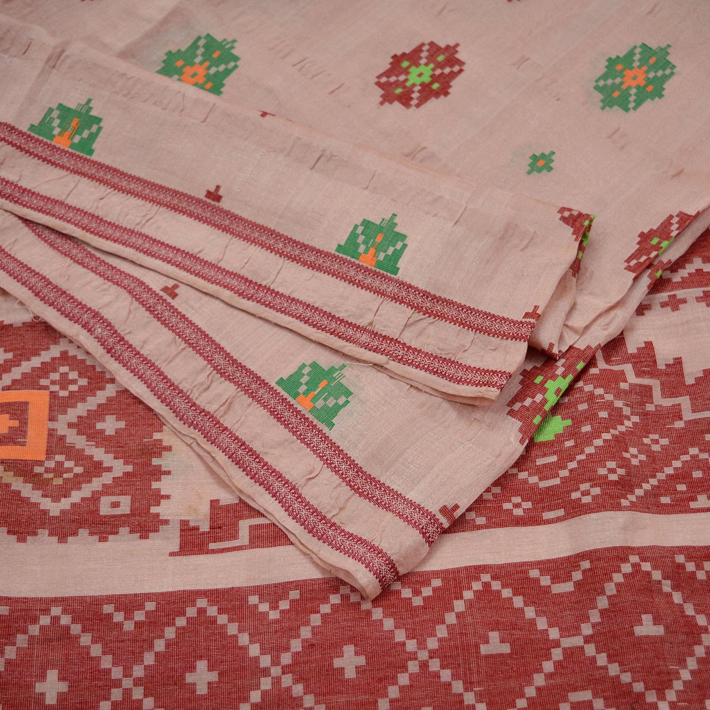 Indian Vintage Sari Peach 100% Pure Silk Hand Woven Sarees Craft Fabric 5Yd Ethnic Sewing Dress making Crafting Quilting Upcycle