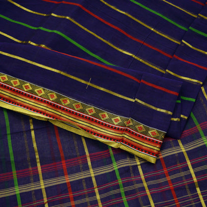 Indian Vintage Sari Blue Pure Cotton Hand Woven Sarees 5yd Craft Fabric Ethnic Soft Sewing Zari Dress making Quitting Crafting Upcycle