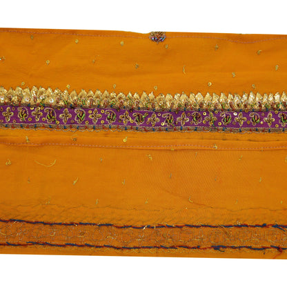 Indian Vintage Mustard Saree Border Hand Embroidered Gota Patti Indian Craft Trim Lace Sewing Sari Ribbon Pure Crepe silk  Zardozi/Dabka