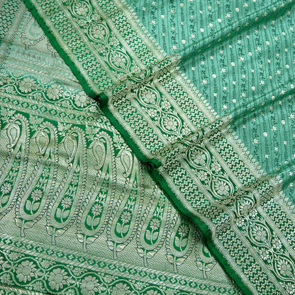 Indian Vintage Green Heavy Wedding Saree Pure Satin Silk Woven Banarasi Brocade Sari Craft Fabric Zari 5Yd Dress Making Crafting used