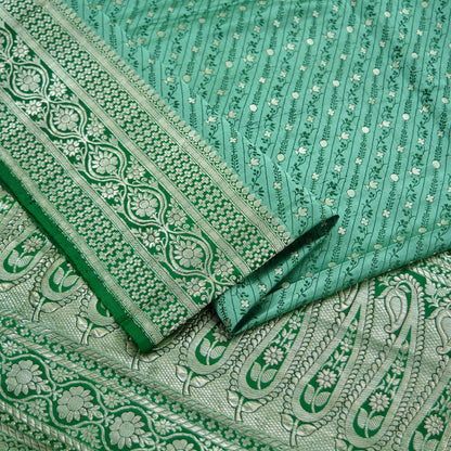 Indian Vintage Green Heavy Wedding Saree Pure Satin Silk Woven Banarasi Brocade Sari Craft Fabric Zari 5Yd Dress Making Crafting used