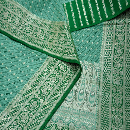 Indian Vintage Green Heavy Wedding Saree Pure Satin Silk Woven Banarasi Brocade Sari Craft Fabric Zari 5Yd Dress Making Crafting used