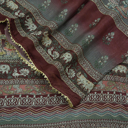 Women Indian Vintage Dupatta Maroon & gray Long Stole Pure silk Digital Printed Dupatta Veil Scarves soft Boho Wrap Dressmaking Floral