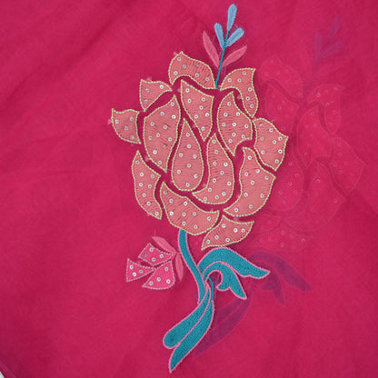 Indian Vintage Dupatta Pink Long Stole Pure Organza Silk Hand Embroidered Indian Scarves Veil Zari Sequins