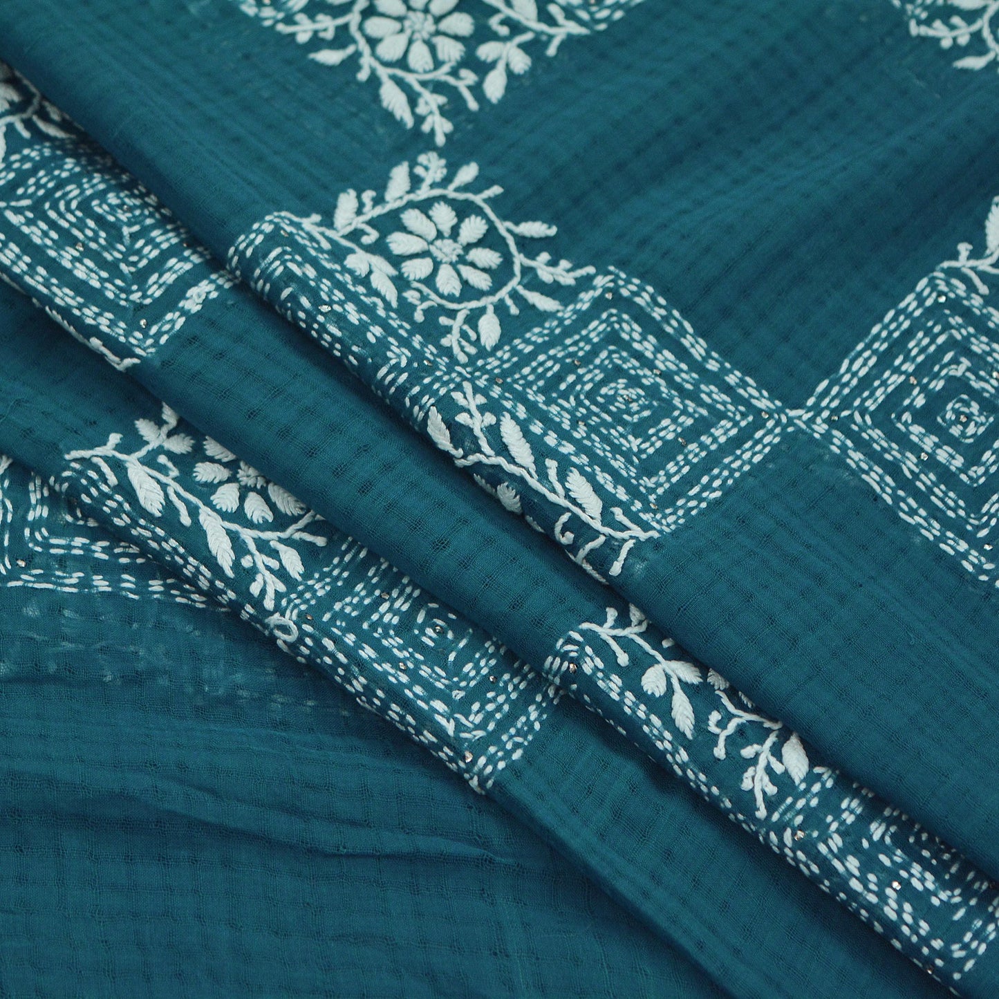 Indian Vintage Teal Blue Dupatta Long Stole Pure Cotton Handmade Chikankari Scarves Veil Scarf Wrap Hippie Boho Soft