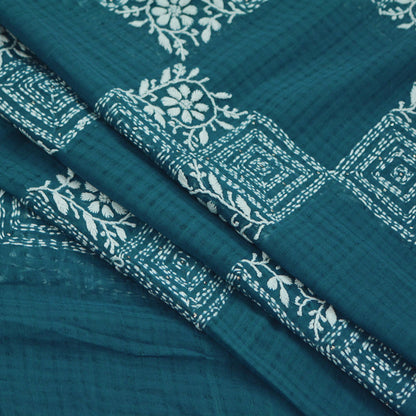 Indian Vintage Teal Blue Dupatta Long Stole Pure Cotton Handmade Chikankari Scarves Veil Scarf Wrap Hippie Boho Soft