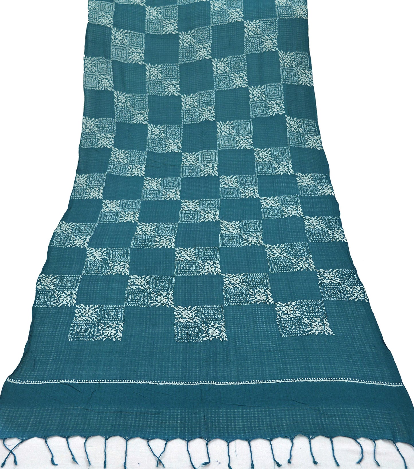 Indian Vintage Teal Blue Dupatta Long Stole Pure Cotton Handmade Chikankari Scarves Veil Scarf Wrap Hippie Boho Soft