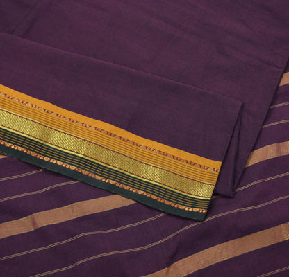 Indian Vintage Sari Purple & Black Blend Cotton Hand Woven Sarees Craft Fabric 5Yd Floral Soft Dress making Quilting Crafting Upcycle Zari