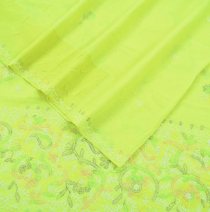 Indian Vintage Sari Cotton Yellow Handmade Chikankari Sarees Craft Fabric 5Yd Ethnic Paisley Dress making Crafting Quilting Upcycle