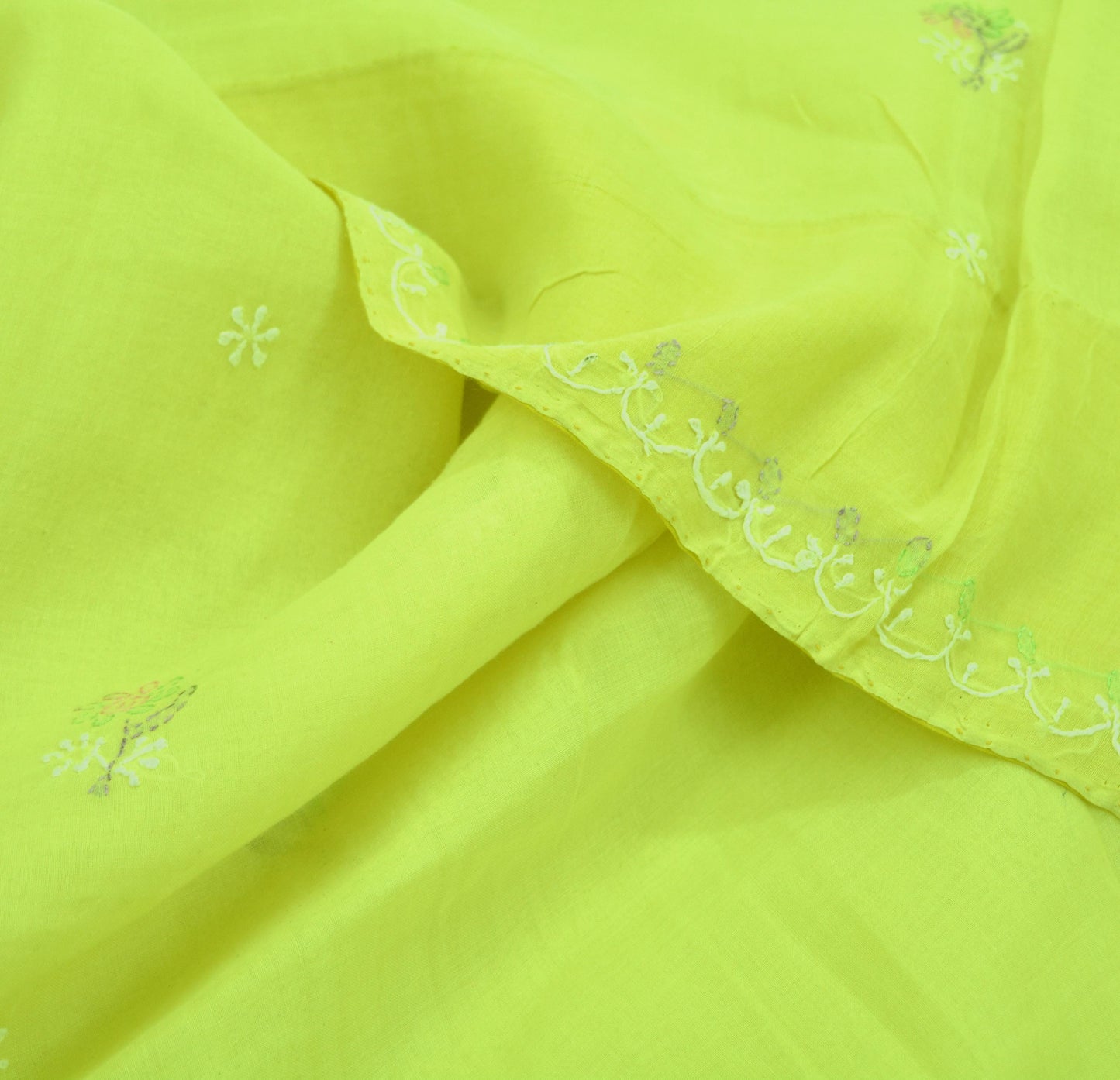 Indian Vintage Sari Cotton Yellow Handmade Chikankari Sarees Craft Fabric 5Yd Ethnic Paisley Dress making Crafting Quilting Upcycle