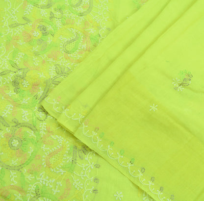 Indian Vintage Sari Cotton Yellow Handmade Chikankari Sarees Craft Fabric 5Yd Ethnic Paisley Dress making Crafting Quilting Upcycle