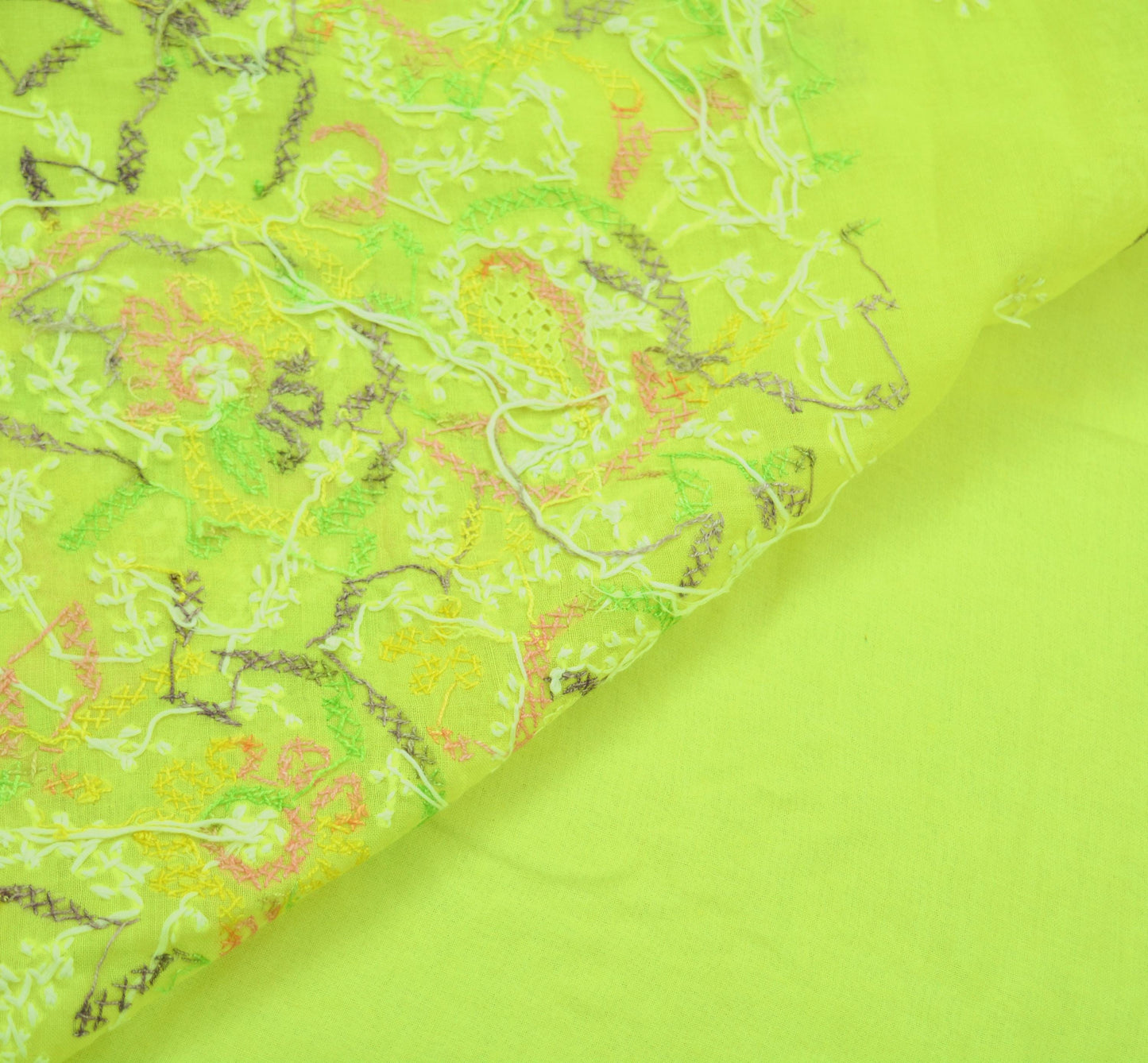 Indian Vintage Sari Cotton Yellow Handmade Chikankari Sarees Craft Fabric 5Yd Ethnic Paisley Dress making Crafting Quilting Upcycle