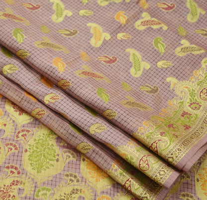 Indian Vintage Sari Brown Pure Tussar Silk Hand Woven Sarees Craft Fabric 5Yd Sewing Ethnic Dress making Zari Crafting Upcycle Quilting