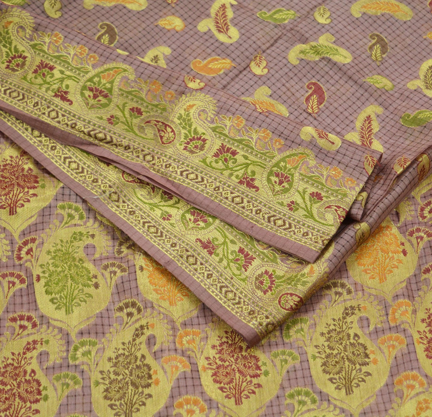 Indian Vintage Sari Brown Pure Tussar Silk Hand Woven Sarees Craft Fabric 5Yd Sewing Ethnic Dress making Zari Crafting Upcycle Quilting