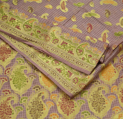 Indian Vintage Sari Brown Pure Tussar Silk Hand Woven Sarees Craft Fabric 5Yd Sewing Ethnic Dress making Zari Crafting Upcycle Quilting