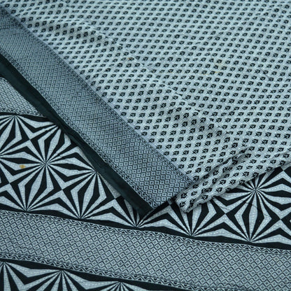 Indian Vintage Black & Gray Saree Printed Pure Cotton Indian Sari Craft Fabric 5Yd Sewing Soft Sarong Wrap Boho Floral Quilting Crafting
