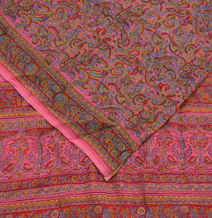 Women Vintage Sari Pink Pure Chiffon Silk Printed Sarees Craft Fabric Sewing 6Yd Soft Dress Making Quilting Crafting Upcycle