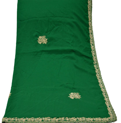 Indian Vintage Green Dupatta Long Stole Crepe Embroidered Indian Scarves Veil Scarf Wrap Hippie Boho Zardozi/ Dabka