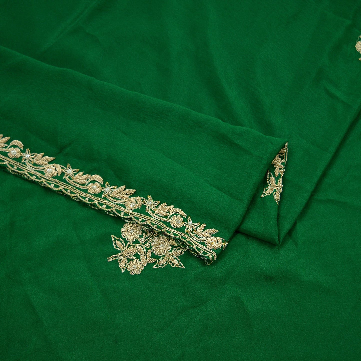 Indian Vintage Green Dupatta Long Stole Crepe Embroidered Indian Scarves Veil Scarf Wrap Hippie Boho Zardozi/ Dabka