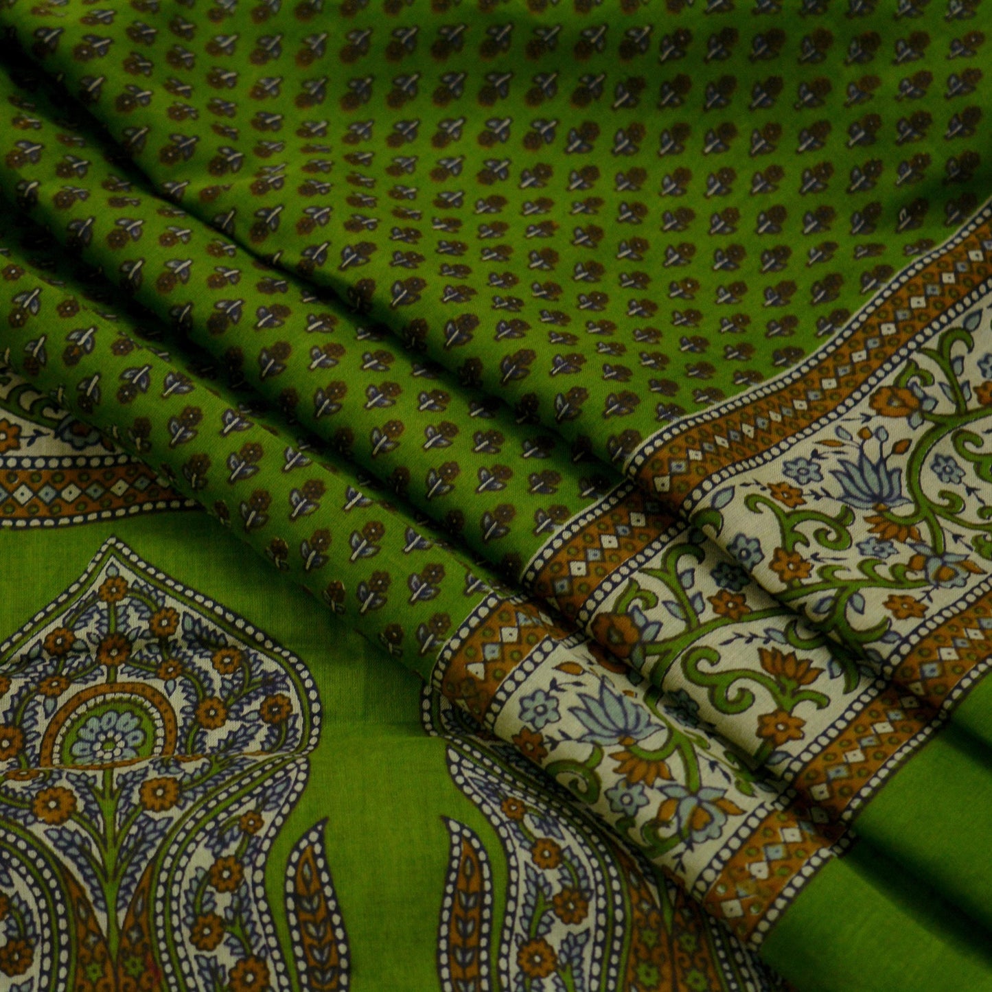 Indian Vintage Dupatta Green Long Stole Block Print Pure Cotton Indian Scarves Scarf Veil Wrap Boho Soft Floral Design