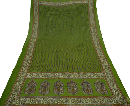 Indian Vintage Dupatta Green Long Stole Block Print Pure Cotton Indian Scarves Scarf Veil Wrap Boho Soft Floral Design