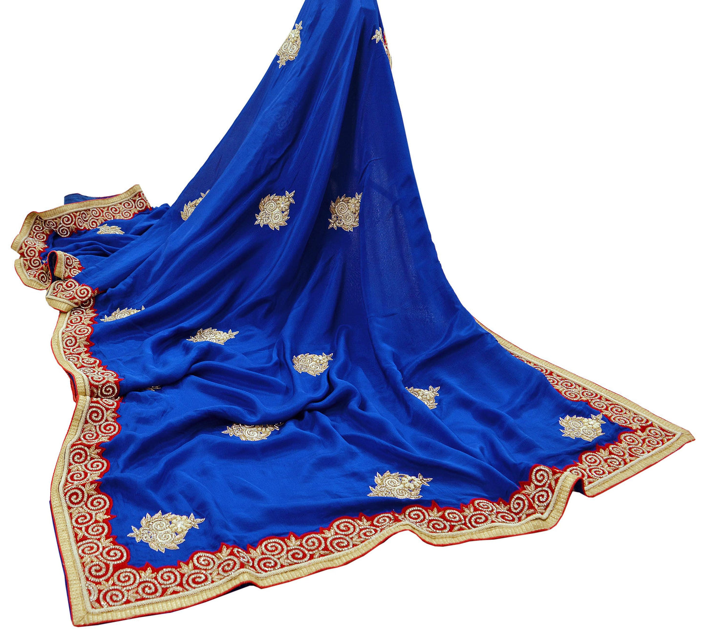 Indian Vintage Heavy Saree Royal Blue Self Woven Pure Silk Sari Fabric 5Yd Craft Fabric Ethnic Zari Border Wedding sarees Dress making