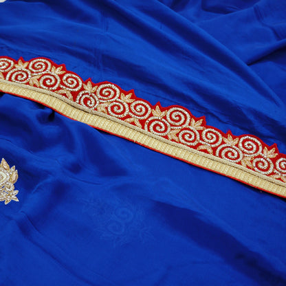 Indian Vintage Heavy Saree Royal Blue Self Woven Pure Silk Sari Fabric 5Yd Craft Fabric Ethnic Zari Border Wedding sarees Dress making