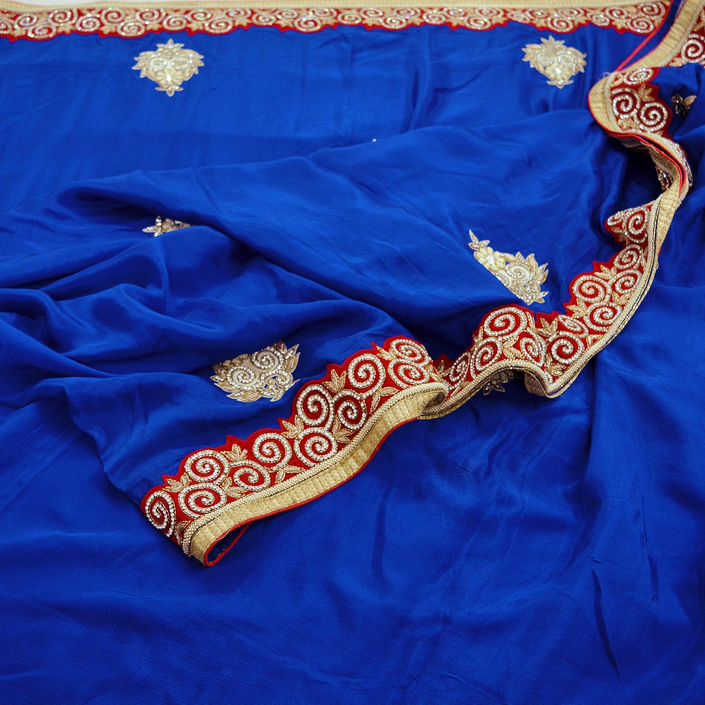 Indian Vintage Heavy Saree Royal Blue Self Woven Pure Silk Sari Fabric 5Yd Craft Fabric Ethnic Zari Border Wedding sarees Dress making