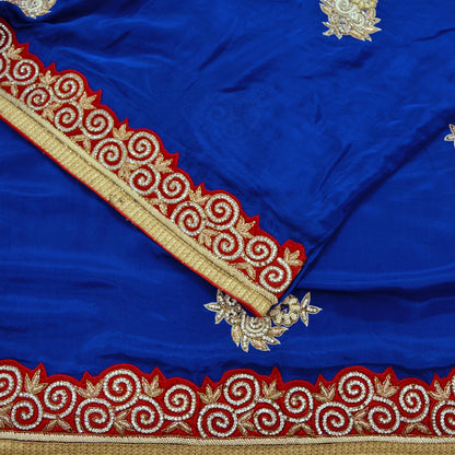 Indian Vintage Heavy Saree Royal Blue Self Woven Pure Silk Sari Fabric 5Yd Craft Fabric Ethnic Zari Border Wedding sarees Dress making