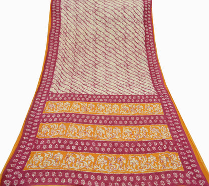 Indian Vintage Sari Pink & Beige Printed Saree 100% Pure Cotton 5Yd Craft Fabric Soft Sewing Sarong Wrap Floral Quilting Dress designing