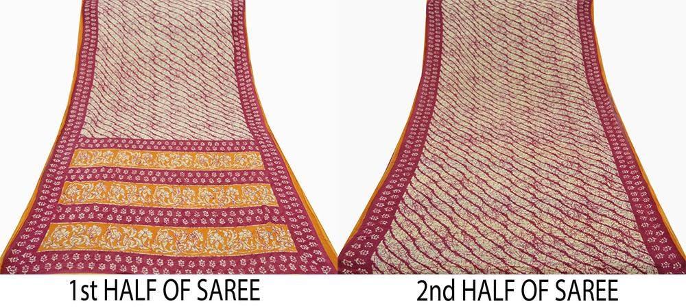 Indian Vintage Sari Pink & Beige Printed Saree 100% Pure Cotton 5Yd Craft Fabric Soft Sewing Sarong Wrap Floral Quilting Dress designing
