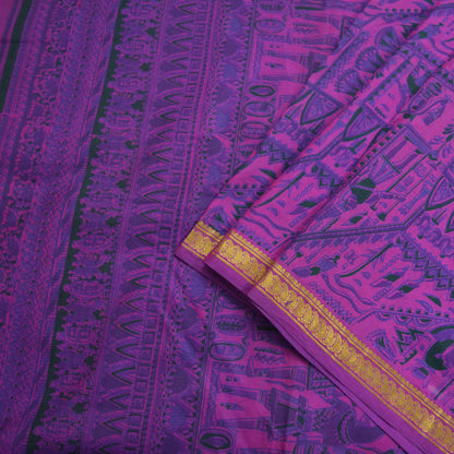 Indian Vintage Purple Saree Pure Silk Woven Printed Sari Craft Fabric 5yd Sewing Dress Making Zari Border Crafting Quilting Upcycle