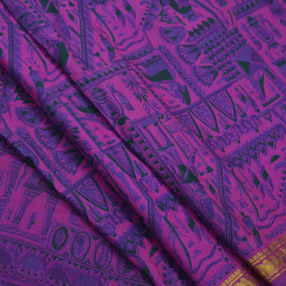 Indian Vintage Purple Saree Pure Silk Woven Printed Sari Craft Fabric 5yd Sewing Dress Making Zari Border Crafting Quilting Upcycle