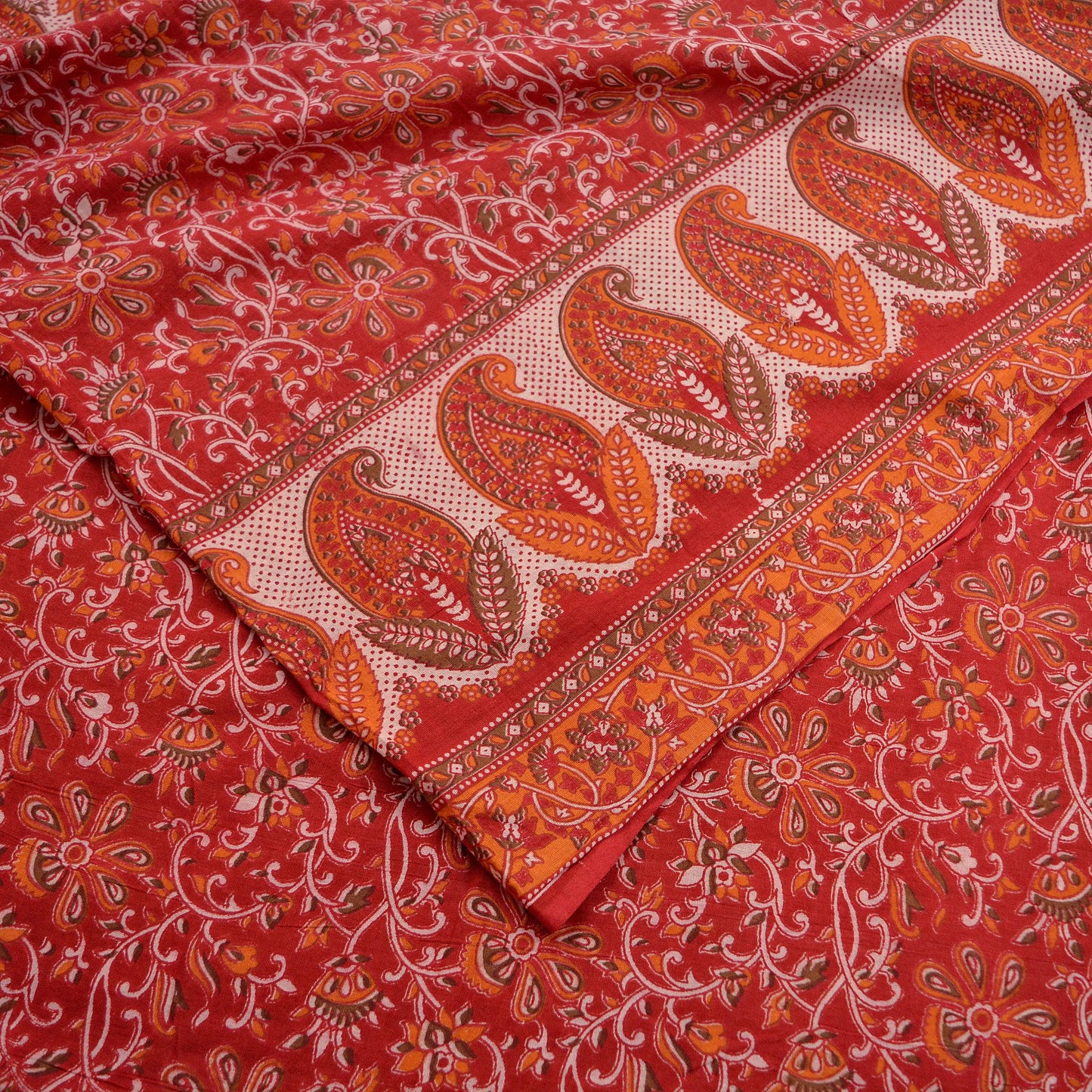 Indian Vintage Sari Red Pure Cotton Hand Block Printed Sarees 5Yd Craft Fabric Soft Sewing Sarong Dress Making Quilting Crafting