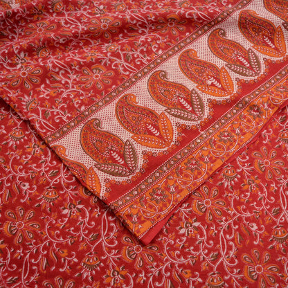 Indian Vintage Sari Red Pure Cotton Hand Block Printed Sarees 5Yd Craft Fabric Soft Sewing Sarong Dress Making Quilting Crafting