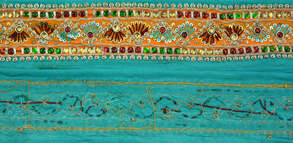 Indian Vintage Green Sari Border Hand Embroidered Indian Craft Trim Lace Sewing Sari Ribbon Pure Crepe silk  Zardozi/Dabka Zari