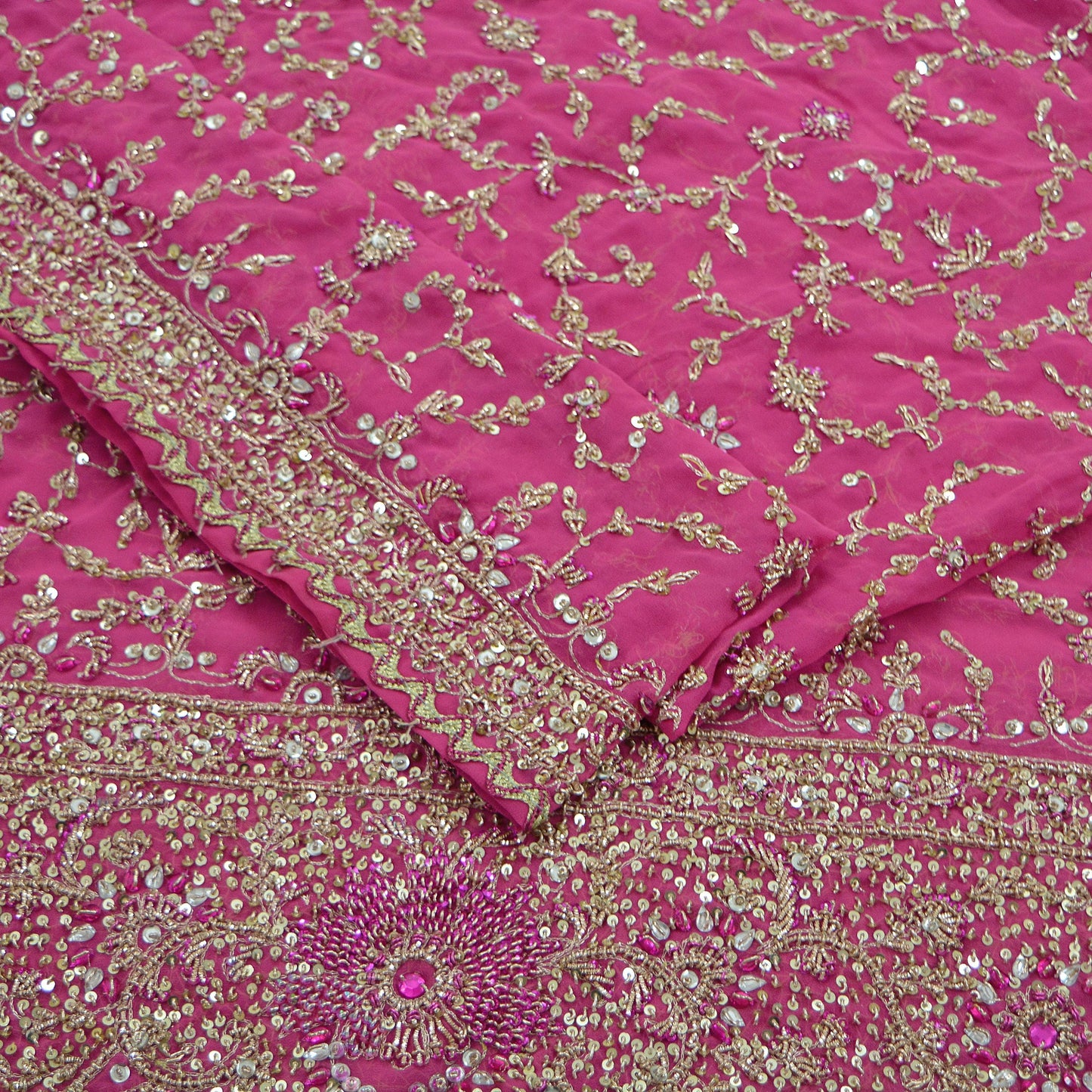 Indian Vintage Heavy Bridal Pink Dupatta Pure Georgette Silk Long Stole Hand Embroidered Scarf Zardozi/Dabka Wedding red Hijab veil Boho