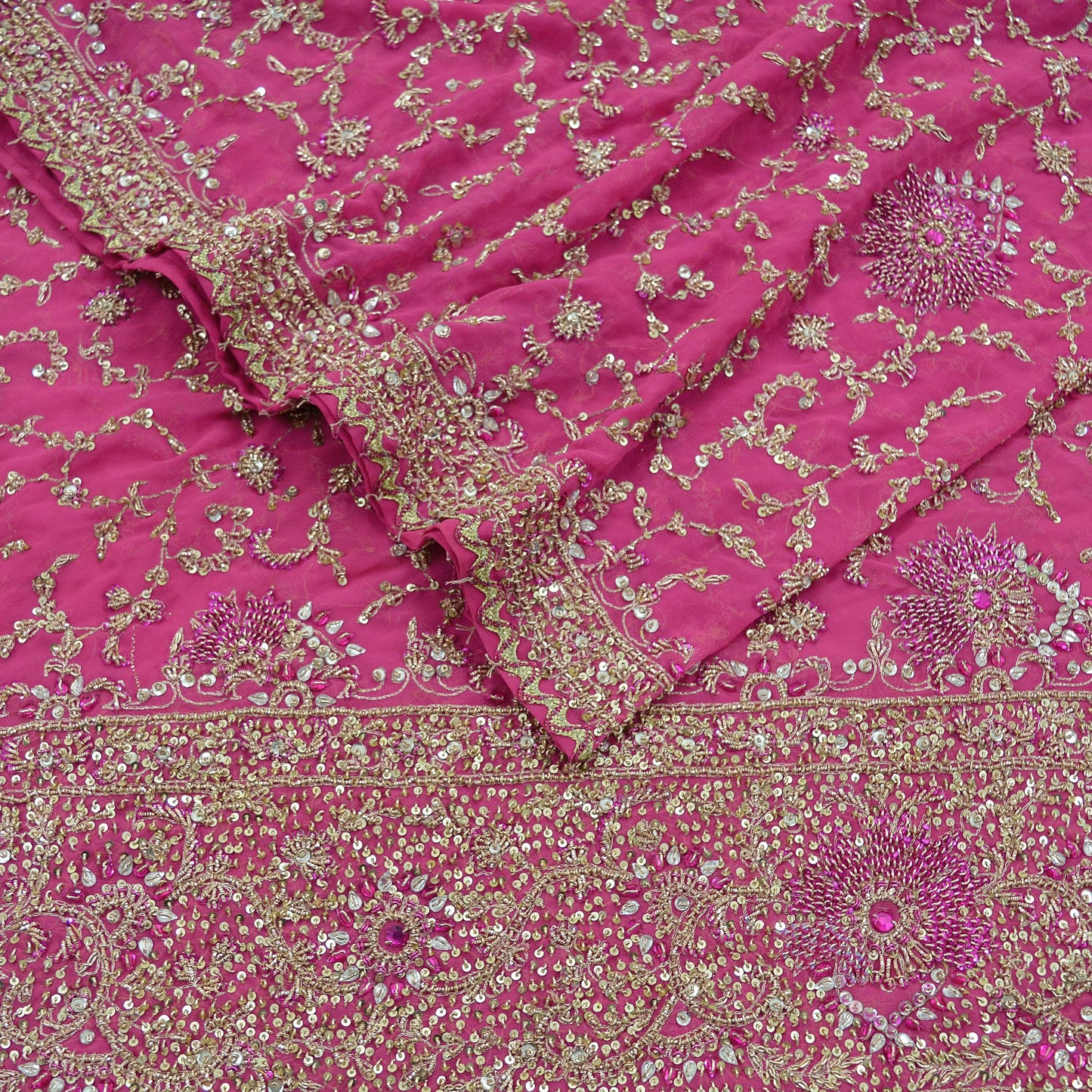 Indian Vintage Heavy Bridal Pink Dupatta Pure Georgette Silk Long Stole Hand Embroidered Scarf Zardozi/Dabka Wedding red Hijab veil Boho