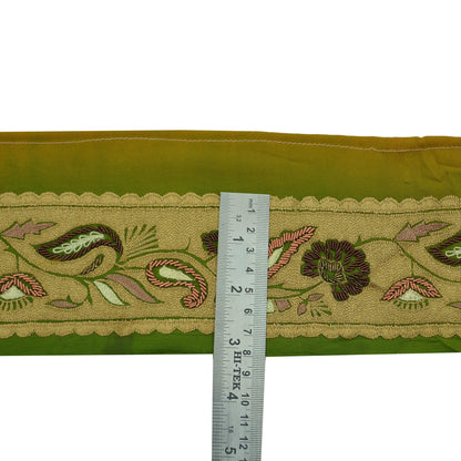 Indian Vintage Green Sari Border Hand Embroidered Indian Craft Trim Lace Sewing Sari Ribbon Pure Crepe silk  Zardozi/Dabka Zari