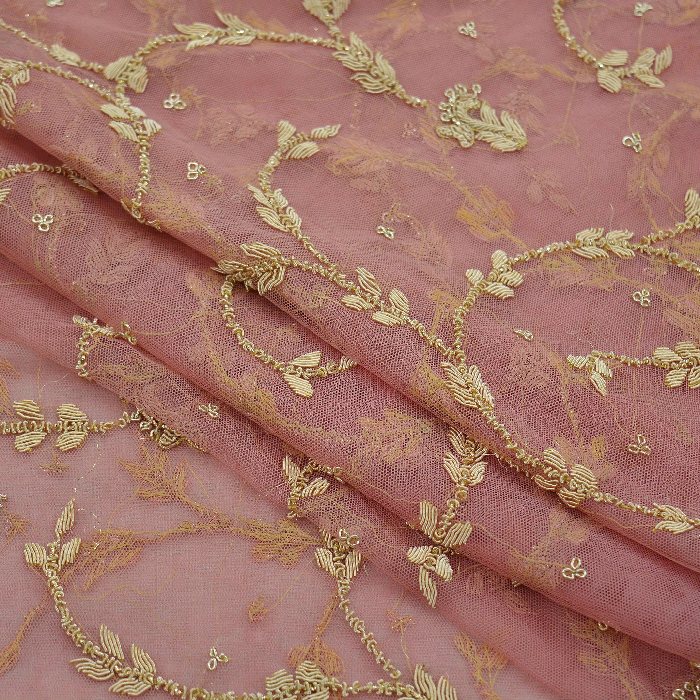 Indian Vintage Heavy Bridal Pink Dupatta Net Mesh Long Stole Hand Embroidered Scarves Golden Zardozi Dabka Zari Sequins Wedding Veil Hijab