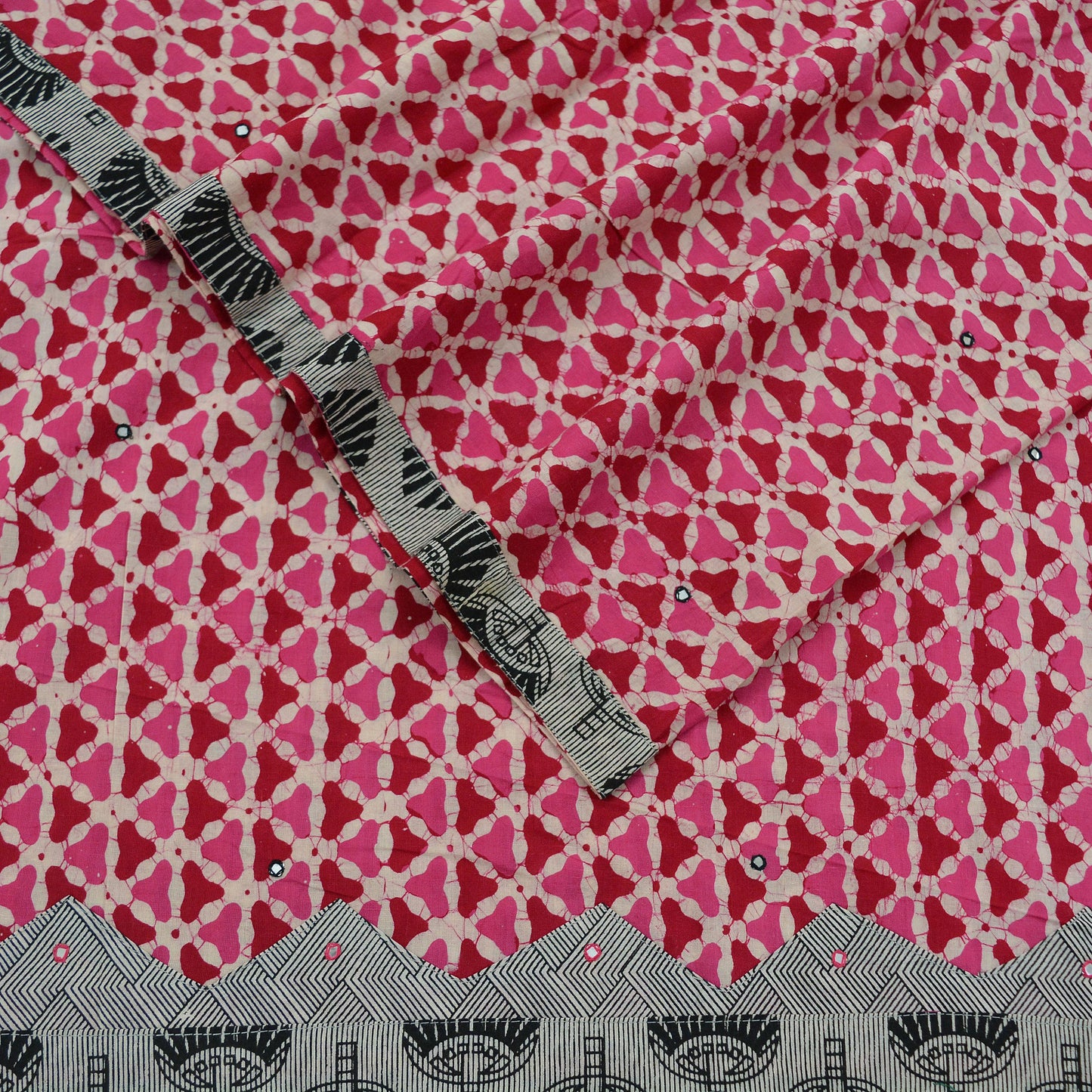 Indian Vintage Ivory & Pink Dupatta Long Stole Pure Cotton Hand Embroidered Batik Scarves Veil Scarf Wrap Mirror