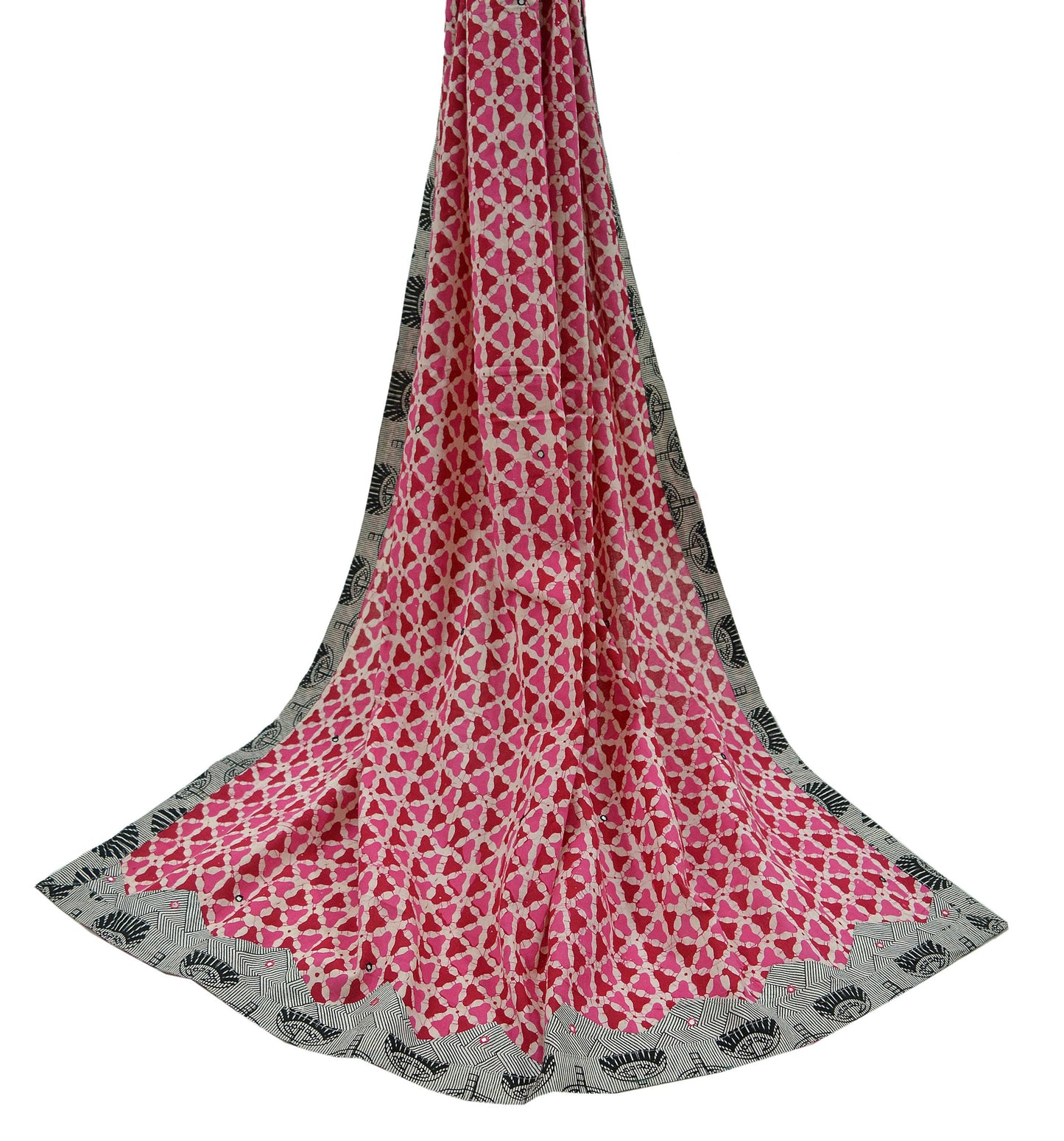 Indian Vintage Ivory & Pink Dupatta Long Stole Pure Cotton Hand Embroidered Batik Scarves Veil Scarf Wrap Mirror