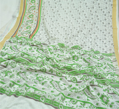 Indian Vintage Sari White Block Printed Pure Cotton Sarees Craft Fabric Soft 5Yd Sewing Sarong Wrap Boho Paisley Dress making Quilting