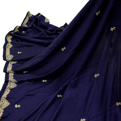 Indian Vintage Heavy Wedding Navy Blue Dupatta Pure Satin Silk Long Stole Hand Embroidered Scarves Golden Zardozi Stole Bridal Veil