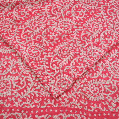 Indian Vintage Sari White & Pink Printed Pure Cotton Sarees Craft Fabric 5Yd Soft Sewing Sarong Wrap Boho Floral Quilting Dress making