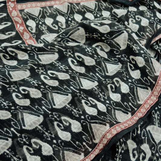Indian Vintage Black & White Saree Printed Pure Cotton Indian Sari Craft Fabric 5Yd Sewing Soft Sarong Wrap Boho Paisley Quilting Crafting