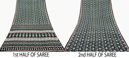 Indian Vintage Black & White Saree Printed Pure Cotton Indian Sari Craft Fabric 5Yd Sewing Soft Sarong Wrap Boho Paisley Quilting Crafting