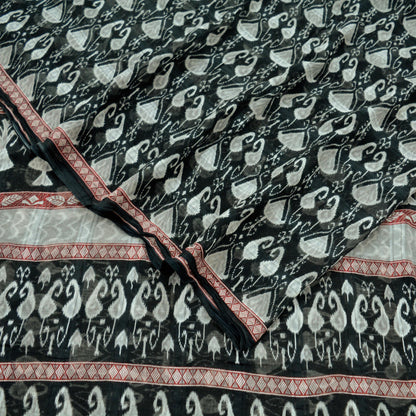 Indian Vintage Black & White Saree Printed Pure Cotton Indian Sari Craft Fabric 5Yd Sewing Soft Sarong Wrap Boho Paisley Quilting Crafting