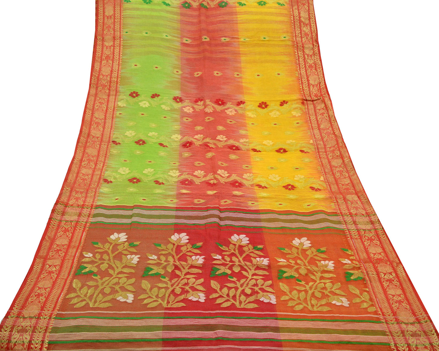 Indian Vintage Sari Multi Cotton Hand Woven Saree Zari 5Yd Craft Fabric Sewing Soft Floral Ethnic Zari Dress making Crafting Quilting